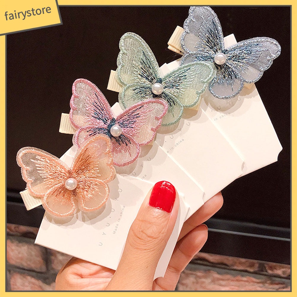 Set 5 Kẹp Tóc Bướm 3D Đính Ngọc Trai Giả Thời Trang Nữ