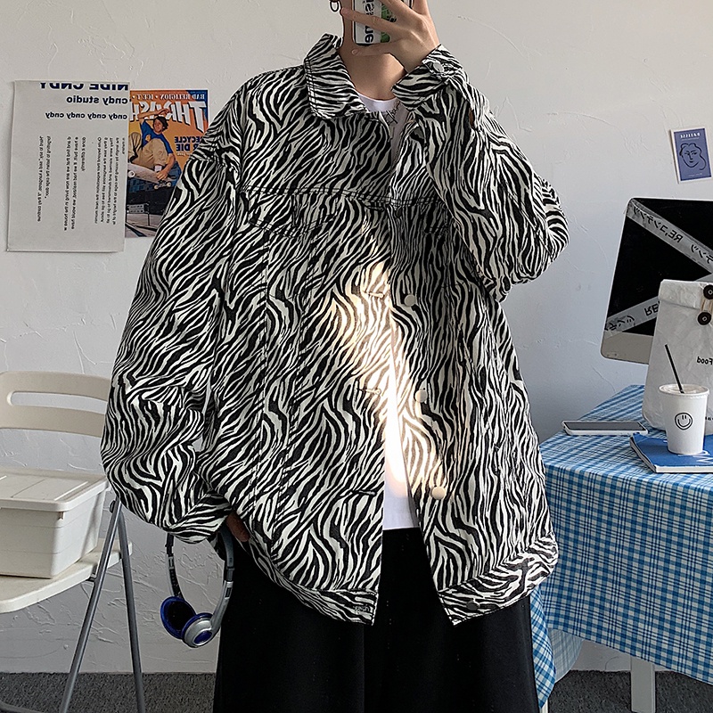 Áo Khoác Denim Dáng Rộng In Họa Tiết Ngựa Vằn Cá Tính Theo Phong Cách Xuân Thu Hàn Quốc Dành Cho Nam