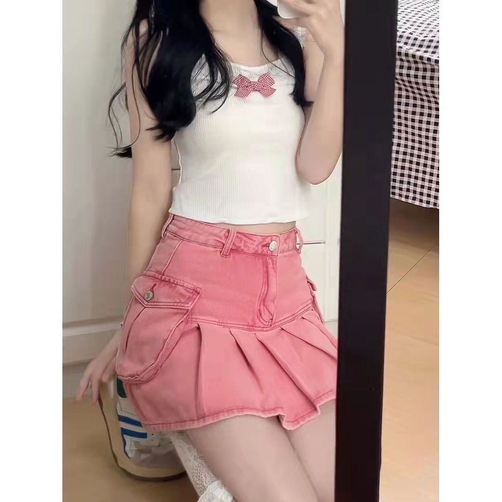 Y2k Chân Váy Jean Denim Hồng Lưng Cao Dáng Chữ a Phong Cách Hàn Quốc Thời Trang Mùa Hè Hàng Mới Dành Cho Bạn Nữ