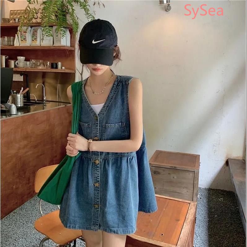 Đầm Denim Mỏng Cổ Chữ V Thời Trang Mùa Hè Cho Nữ