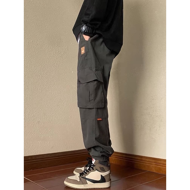 Quần Dài Dáng Rộng Vải Cotton Phối Nhiều Túi Kiểu Retro Nhật Bản Thời Trang Mùa Hè Cho Nam