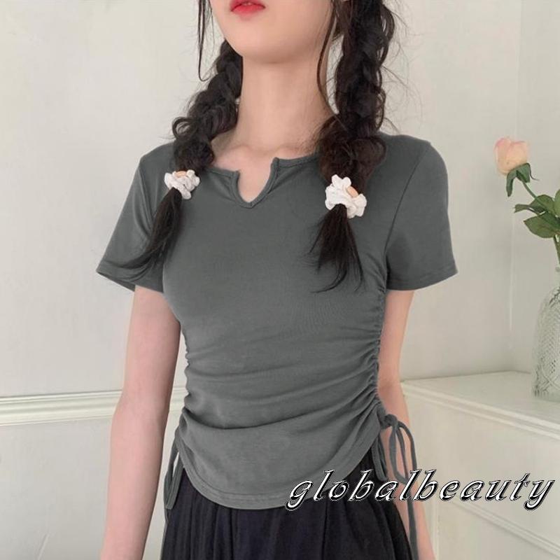 Áo Thun Tay Ngắn Cổ Chữ V Màu Sắc Đơn Giản Dành Cho Nữ