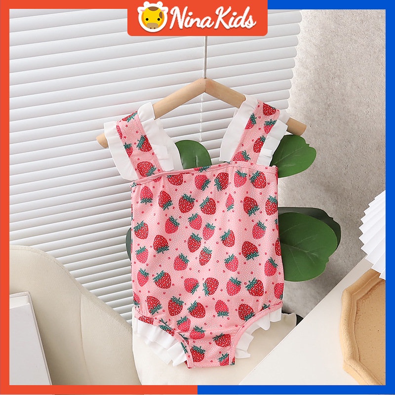 Bộ Đồ Bơi In Họa Tiết Dâu Tây Màu Sắc Xinh Xắn Thời Trang Cho Bé Gái Từ 1-6