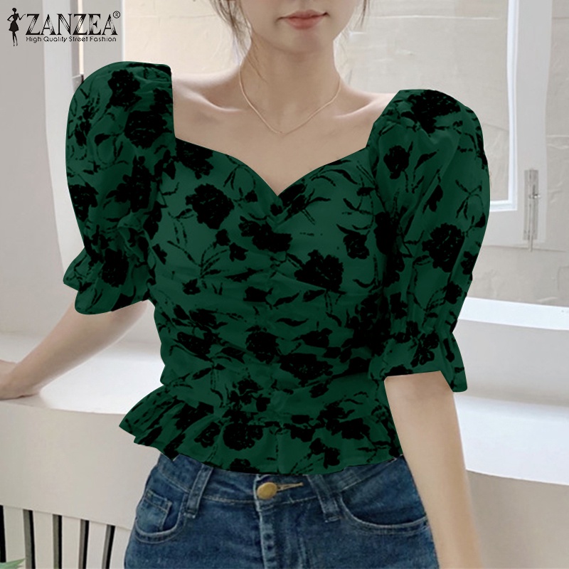 Zanzea Áo Kiểu Tay Lửng Cổ Vuông In Họa Tiết Hoa Phong Cách Hàn Quốc Dành Cho Nữ