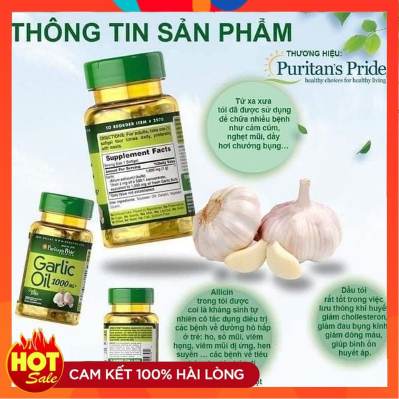 Viên uống tinh dầu tỏi odorless Garlic Extract 1000mg 100v puritan's Pride - Small Family