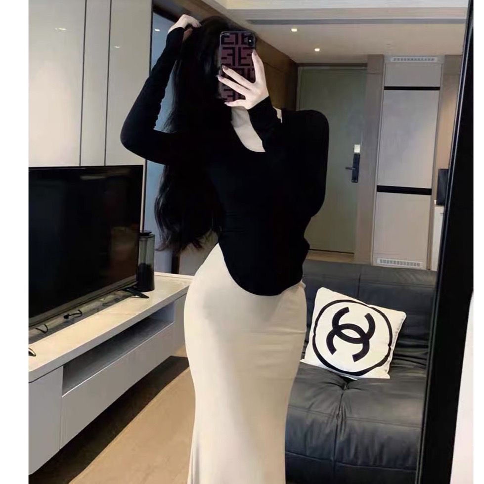 Set Áo Thun Dài Tay + Chân Váy Đuôi Cá Thời Trang Nữ