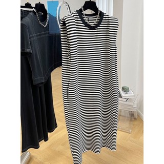 Đầm Thun Dài Xẻ Tà Không Tay Đệm Vai Họa Tiết Kẻ Sọc Phong Cách Châu Âu Thời Trang Mùa Hè Dành Cho Nữ