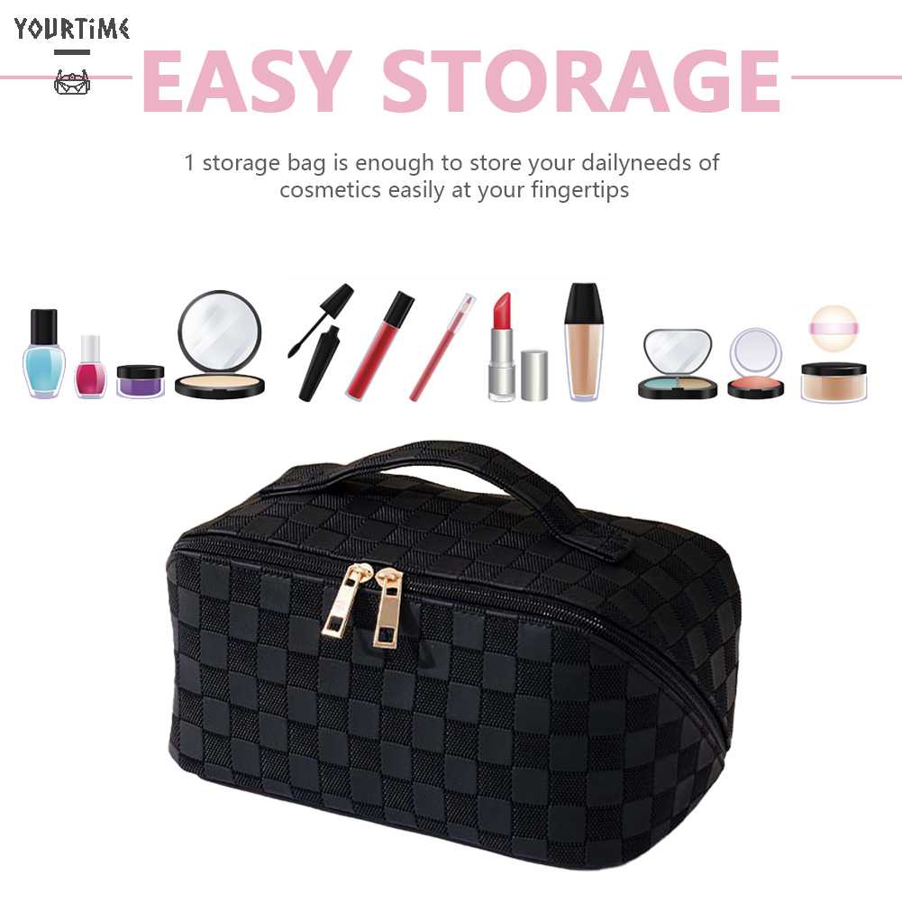 Túi Đựng Mỹ Phẩm Bằng Da PU Sức Chứa Lớn Họa Tiết Kẻ Sọc Thời Trang Mùa Hè Cho