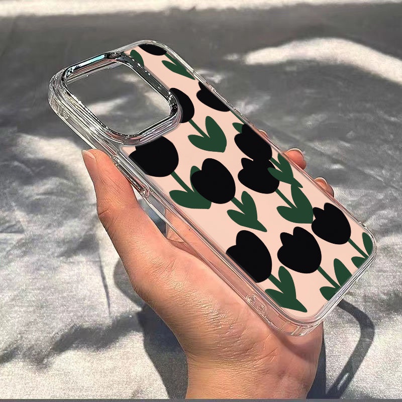 ✅Ốp Điện Thoại Mềm Chống Sốc Họa Tiết Hoa Tulip Màu Đen Đơn Giản Cho Iphone 12 Plus 1113 / 7 814 Pro max DO2K