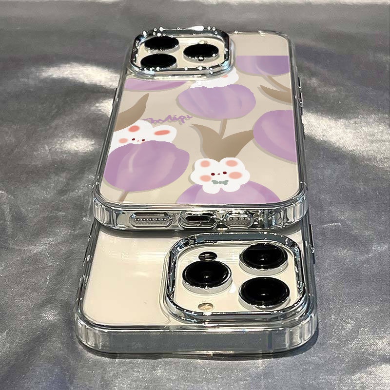 ✅Ốp Điện Thoại Dẻo Họa Tiết Hoa Tulip &amp; Chú Thỏ Dễ Thương Chống Sốc Cho iPhone12max 7plus13 14pro 11 12Max 8 BMS0