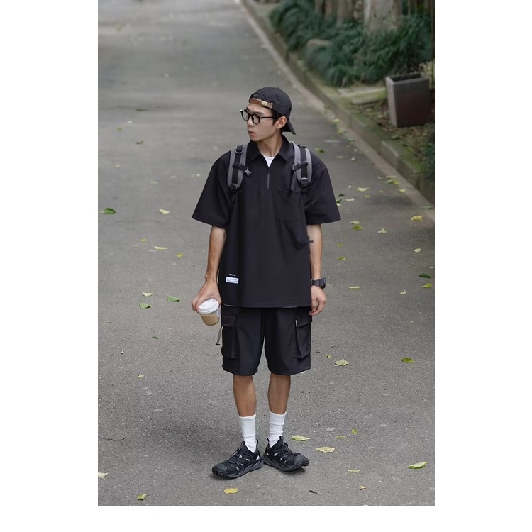 Áo Thun polo Ngắn Tay Có Khóa Kéo Phong Cách vintage Mỹ Thời Trang Mùa Hè Dành Cho Nam