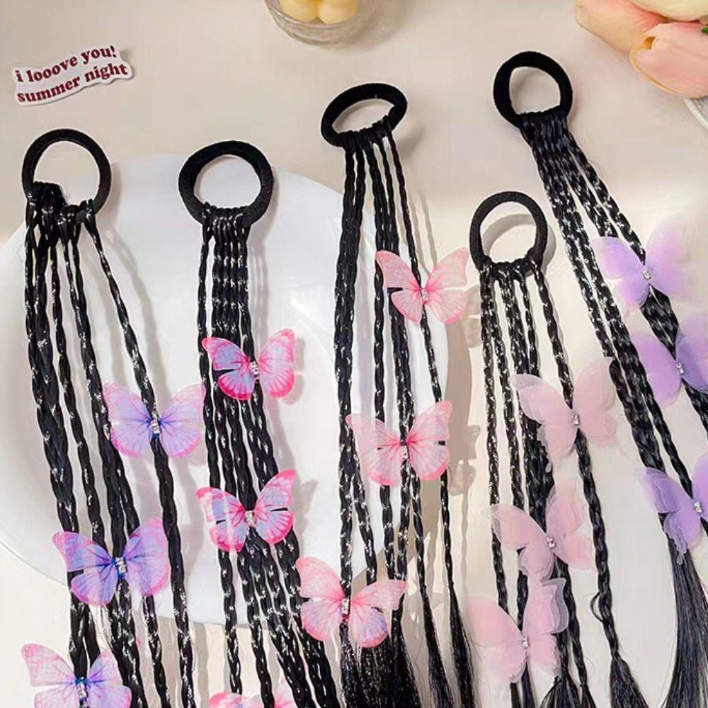 NICKOLAS Bím Tóc Giả Bằng Sợi Tổng Hợp Chất Lượng Cao Co Giãn Chịu Nhiệt Hình Bướm Hoạt Hình Cho Bé Gái