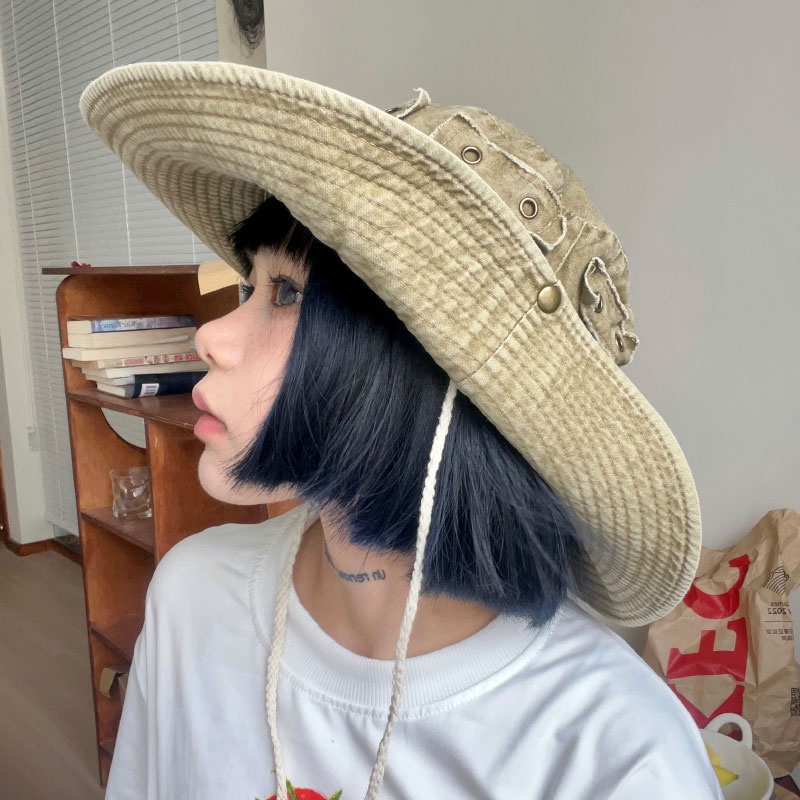 Nón Tai Bèo Vành Rộng Vải Cotton Chống Nắng Kiểu Mỹ Dễ Thương Cho Nữ