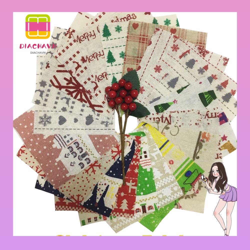 Set 20 Tấm Vải In Họa Tiết Giáng Sinh Dùng Trang Trí DIY