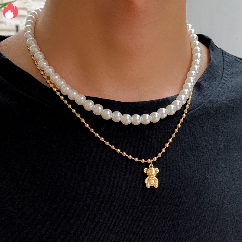 Vòng Cổ Choker Nhiều Lớp Đính Ngọc Trai Nhân Tạo Thời Trang Dành Cho Nam Nữ