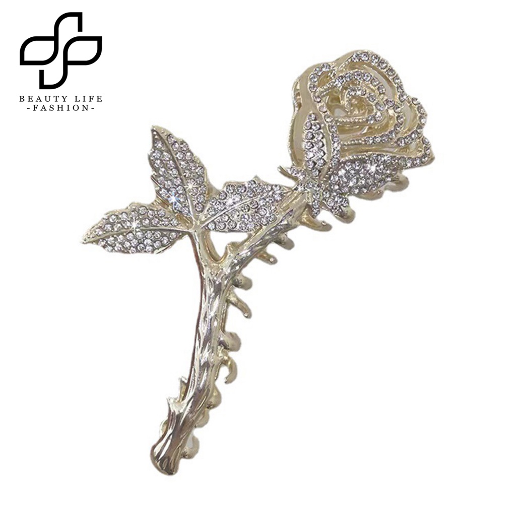 Kẹp Tóc Càng Cua Đính Đá Lấp Lánh Màu Trơn Chống Trượt Có Răng Lược Cài