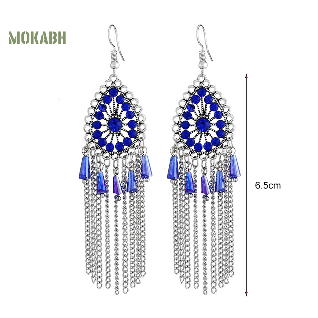 1 Đôi Bông Tai Hình Giọt Nước Có Đính Đá Và Tua Rua Theo Phong Cách Vintage Dành Cho Nữ