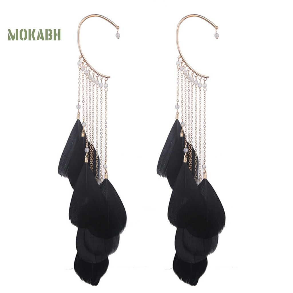 1 Cặp Bông Tai Lông Vũ Tua Rua Dáng Dài Phong Cách Bohemian