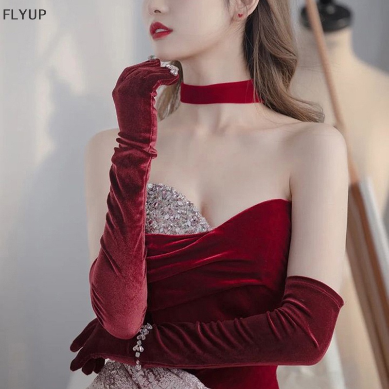 1 Cặp Găng Tay Nhung Dài Giữ Ấm Dùng Khi Lái Xe / Tiệc Giáng Sinh