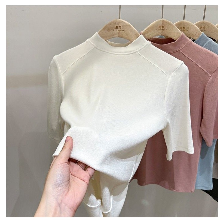 Áo Thun Tay Lửng Cổ Cao Thời Trang Dành Cho Nữ