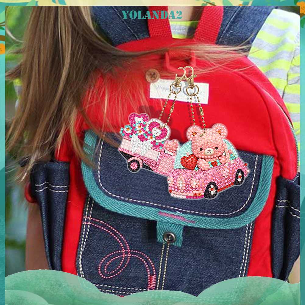 Móc Chìa Khóa Kim Cương 5D Họa Tiết Hoạt Hình Hai Mặt DIY Dành Cho Người Mới Bắt Đầu