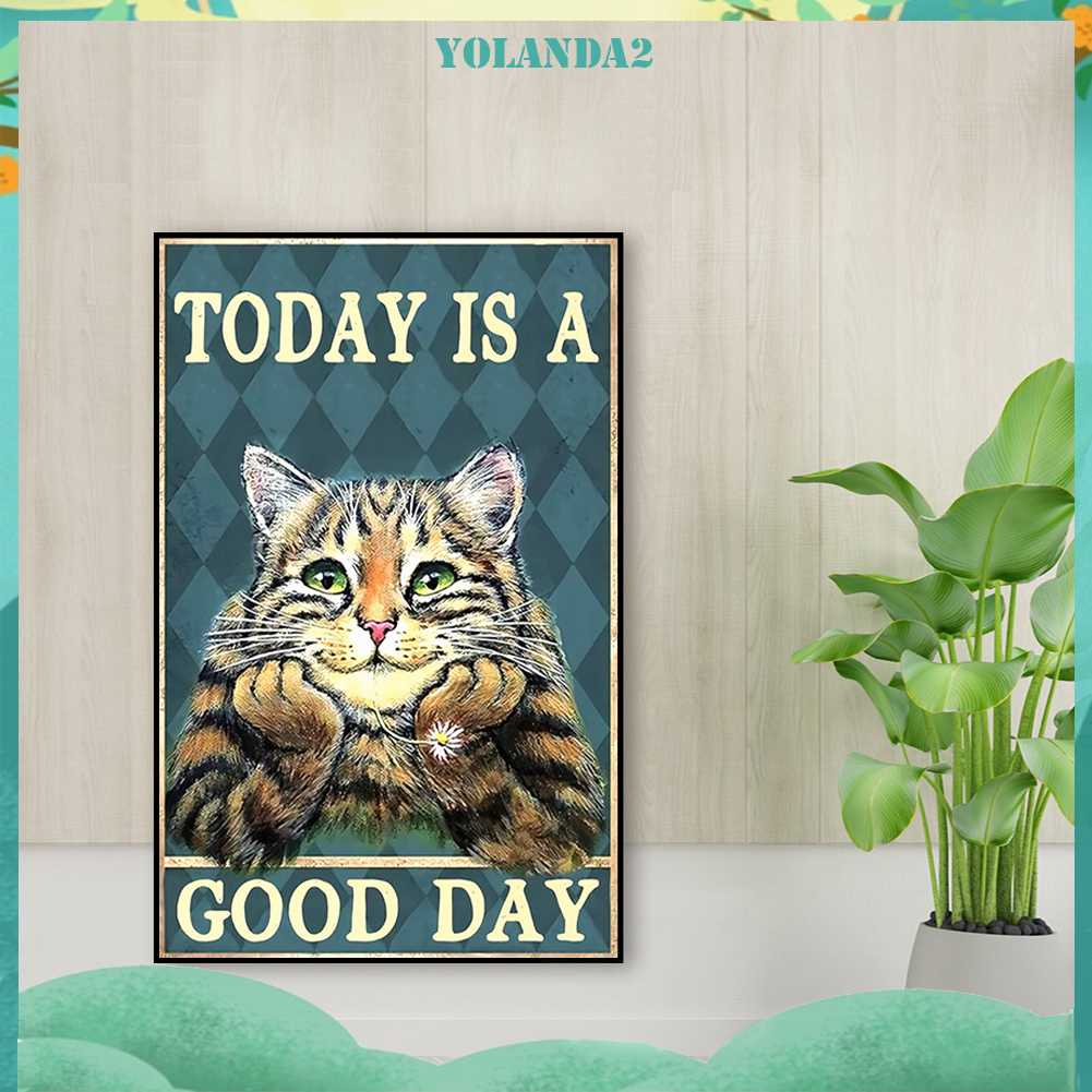 Tranh Đính Đá Kim Cương Toàn Bộ 5D DIY Hình Vẽ Mèo Và Chữ Trang Trí Nhà Cửa