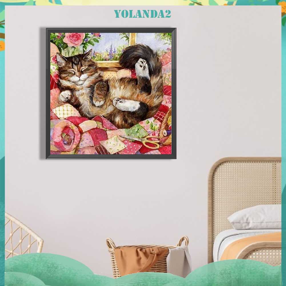 Tranh Đính Đá Kim Cương Toàn Bộ 5D DIY Hình Vẽ Mèo Trang Trí Nhà Cửa