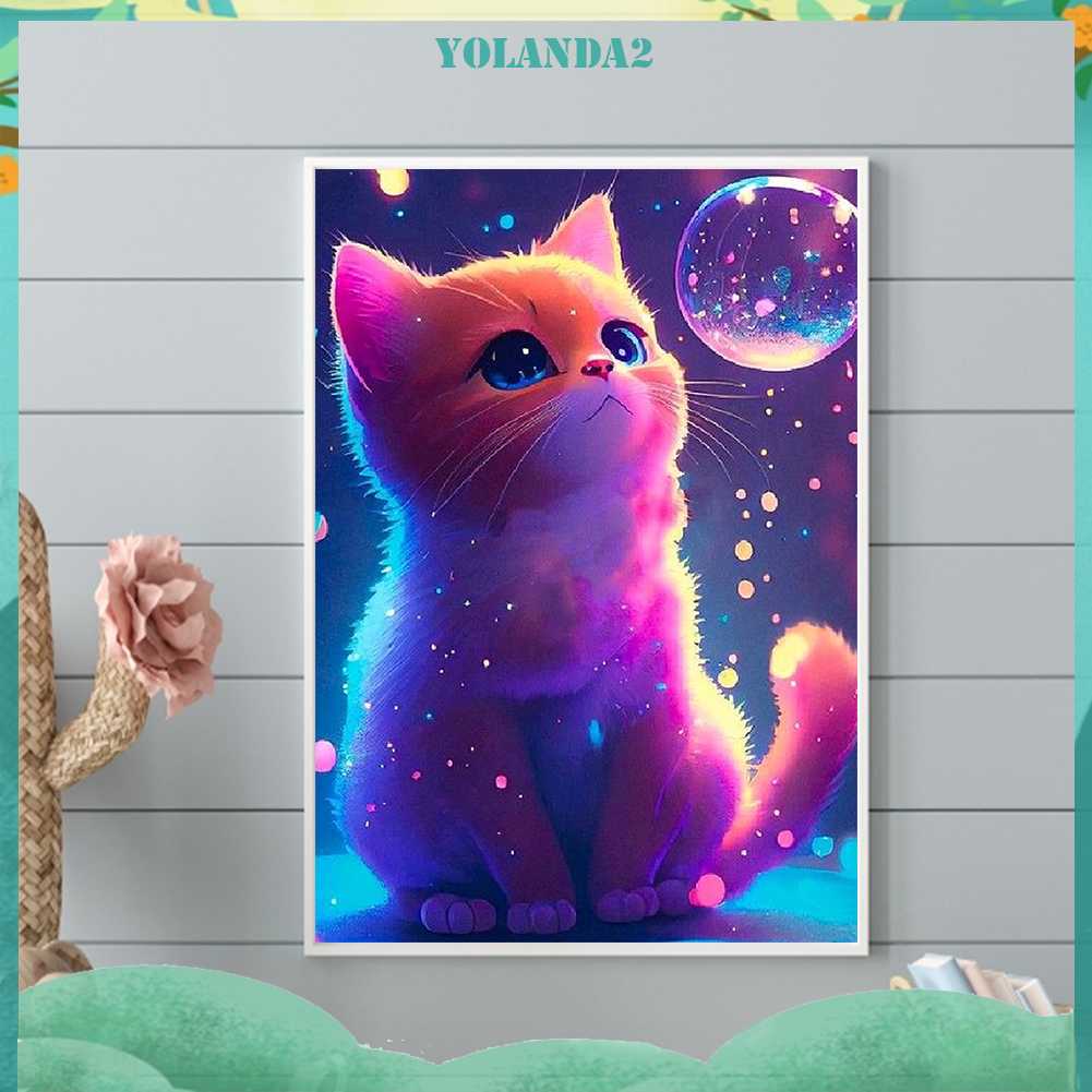 Tranh Đính Đá Kim Cương Toàn Bộ 5D DIY Hình Vẽ Mèo Trang Trí Nhà Cửa