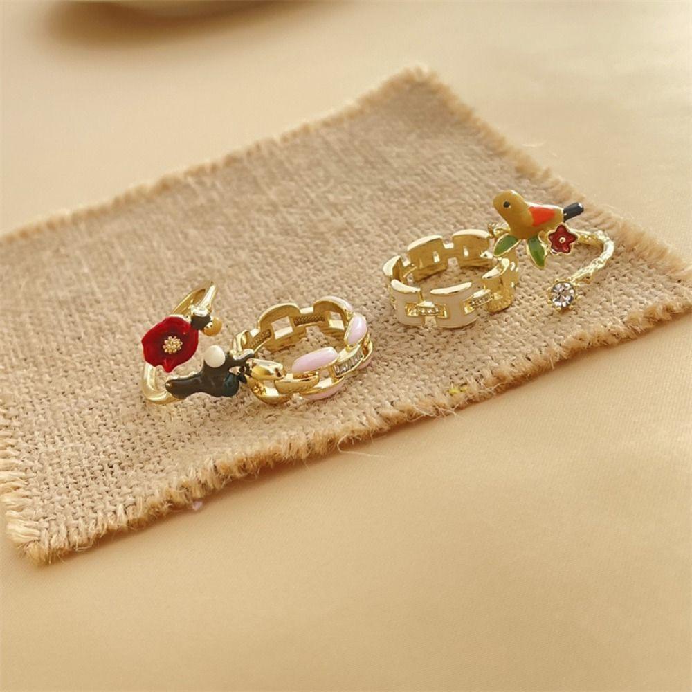 OCEANMAP Nhẫn Mạ Vàng 2K Mặt Hình Chim Phong Cách Harajuku Hàn Quốc Cổ Điển Thời Trang Cho Nam Và Nữ