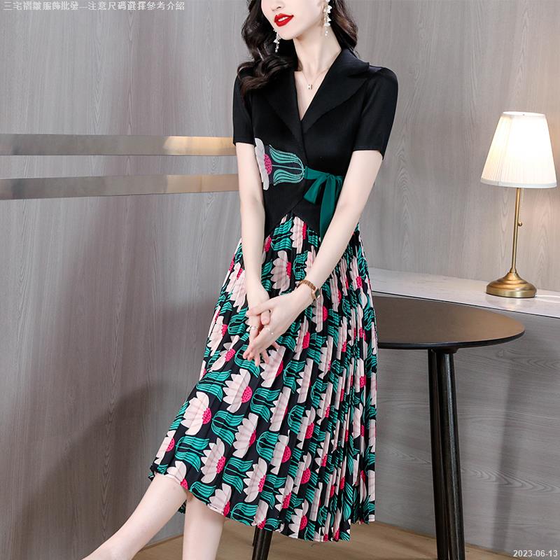 Đầm Midi Cổ Bẻ Xếp Ly Dáng Ôm Thời Trang Mùa Hè 2023 Cho Nữ Trung Niên - 2023-06-