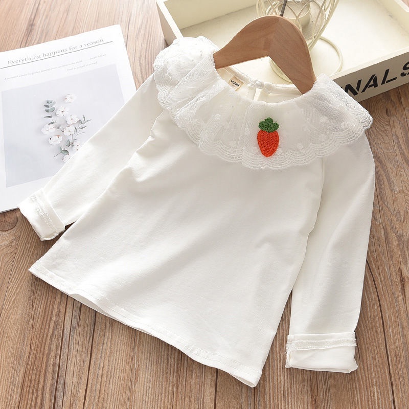 Áo Thun Tay Dài Cổ Búp Bê Thời Trang Xuân Thu Cho Bé Gái