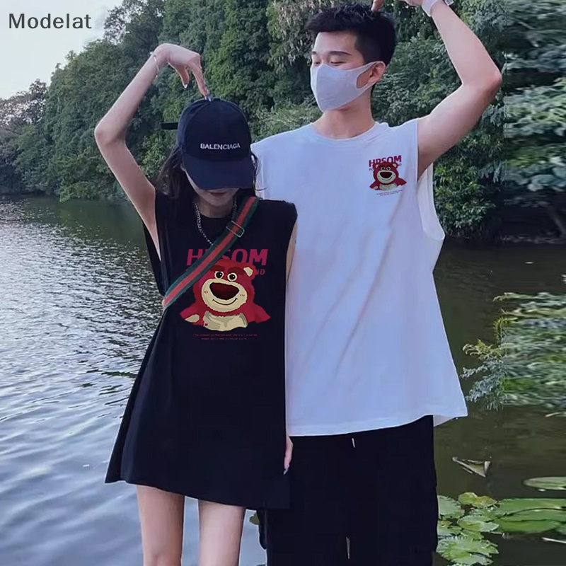 Áo Sát Nách Cổ Tròn Dáng Rộng In Hình Gấu Kiểu Retro Mỹ Thời Trang Mùa Hè Cho Cặp Đôi