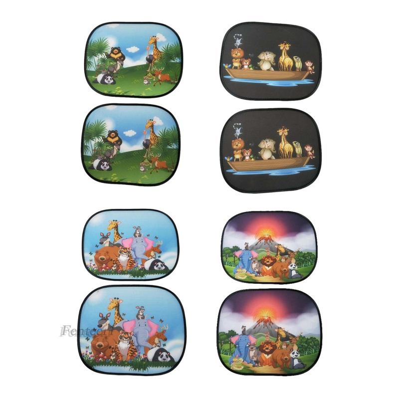 [Fenteer1] 2 Tấm Che Nắng Cửa Sổ Xe Hơi Họa Tiết Động Vật Dễ Thương Dành Cho Trẻ Em