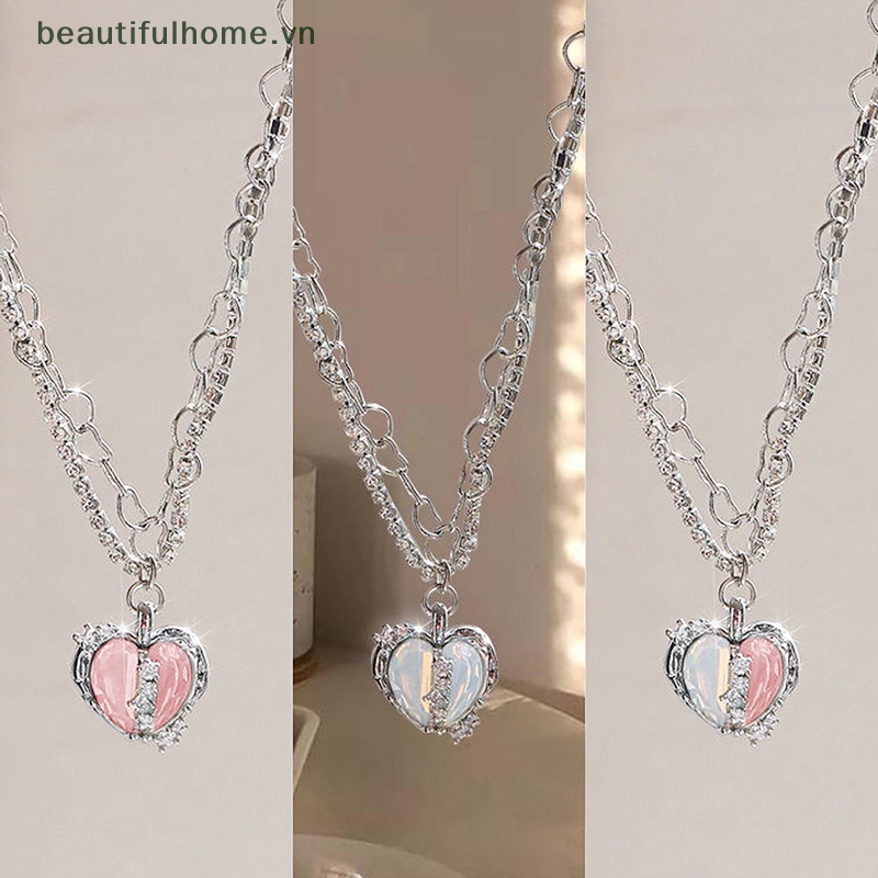 Vòng cổ Choker Nhiều Lớp Mặt Trái Tim Màu Bạc Thời Trang Y2K