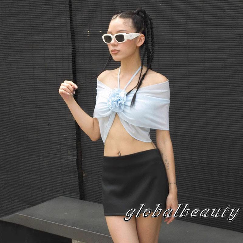 Áo Croptop Trễ Vai Ngắn Tay Họa Tiết Hoa Thời Trang Mùa Hè Cho Nữ