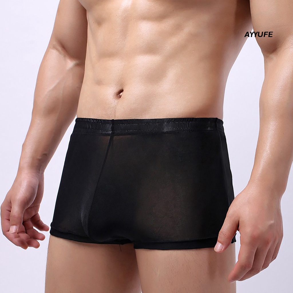 [Ayyuee] Quần Lót Boxer Lưới Mỏng Màu Trơn Lưng Vừa Mặc Hàng Ngày Cho Nam
