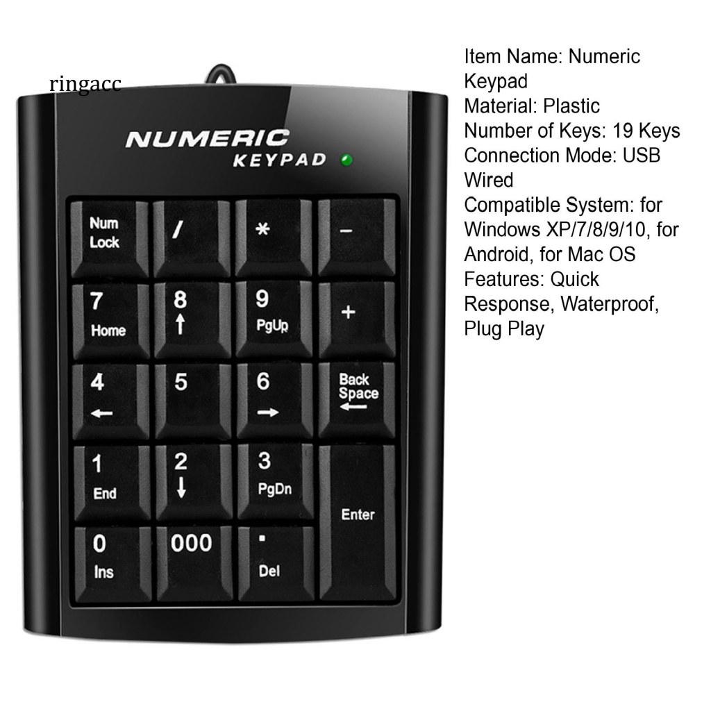 Bàn Phím Số Mini 19 Phím Có Dây Không Gây Tiếng Ồn Dùng Cho Văn Phòng