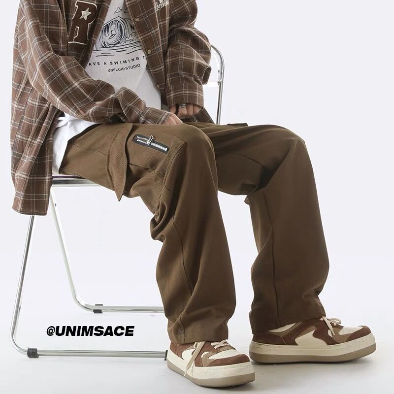Quần Dài Ống Rộng Phối Khóa Kéo Thời Trang Đường Phố Nhật Bản Cho Nam