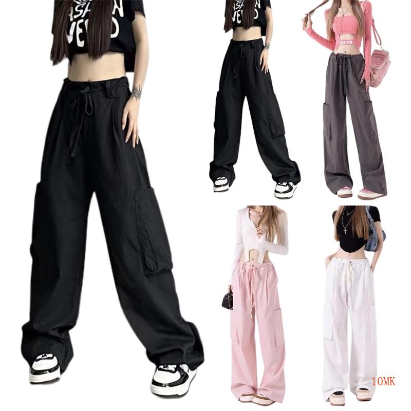 Quần Yếm Dài Ống Rộng Phối Dây Rút Phong Cách Hiphop