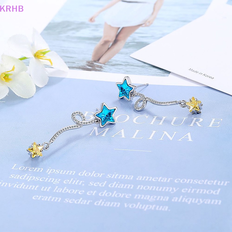 1 Đôi Bông Tai Hình Ngôi Sao Nhỏ Đính Đá Zircon Màu Xanh Dương Dễ Thương Dành Cho Nữ Mới