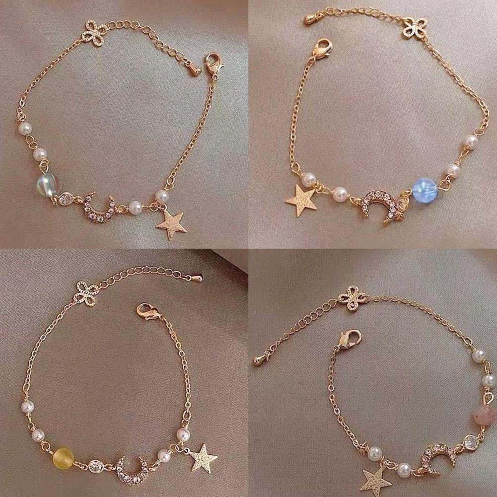 Vòng Tay Nữ Đính Đá Zircon Giả Ngọc Trai Và Ngôi Sao Thời Trang G1G0