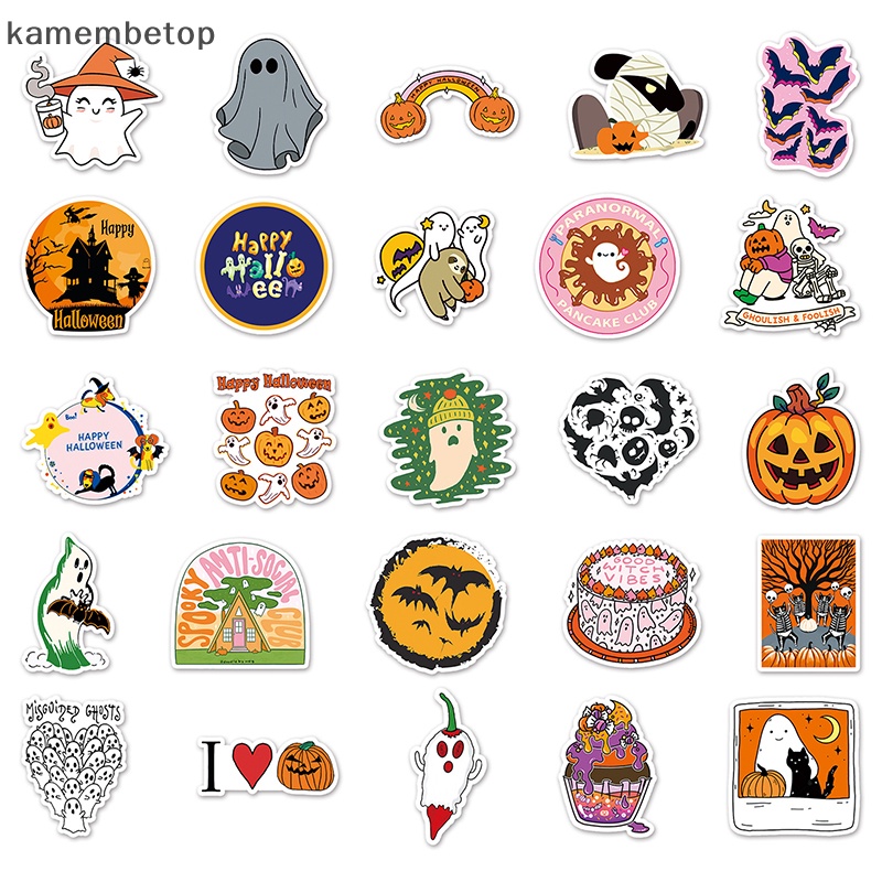 Bộ 50 Miếng Dán Trang Trí Bình Nước Phong Cách Halloween Bằng PVC Chống Thấm Nước