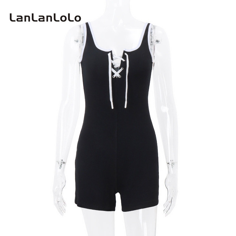 Jumpsuit LanLanLoLo sát nách cổ chữ V màu sắc tương phản thời trang 2023 cho nữ