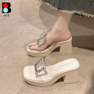 Dép Sandal Đế Dày Quai Trong Suốt Đính Đá Thời Trang Mùa Hè 2023 Dành Cho Nữ Lật