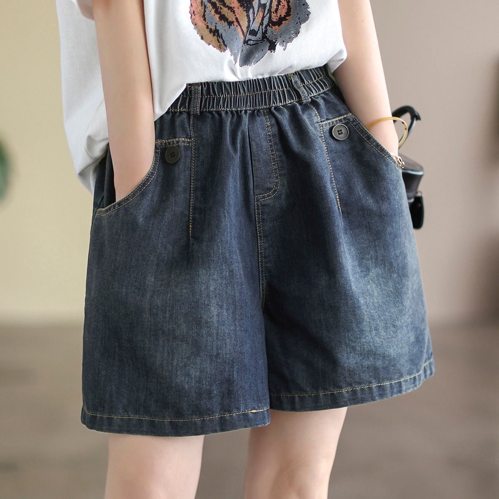 Quần Short denim Ống Rộng Thời Trang Mùa Hè 2023 Cho Nữ