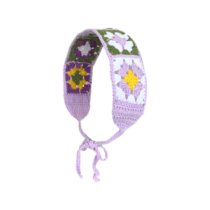 Băng Đô Cài Tóc Bằng Len Móc Thủ Công Họa Tiết Hoa Dễ Thương Chống Nắng Cho Nữ