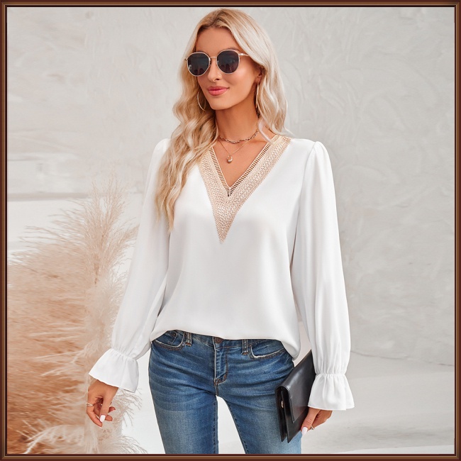 Áo Kiểu Tay Dài Cổ Chữ V Màu Sắc Thanh Lịch Dành Cho Nữ
