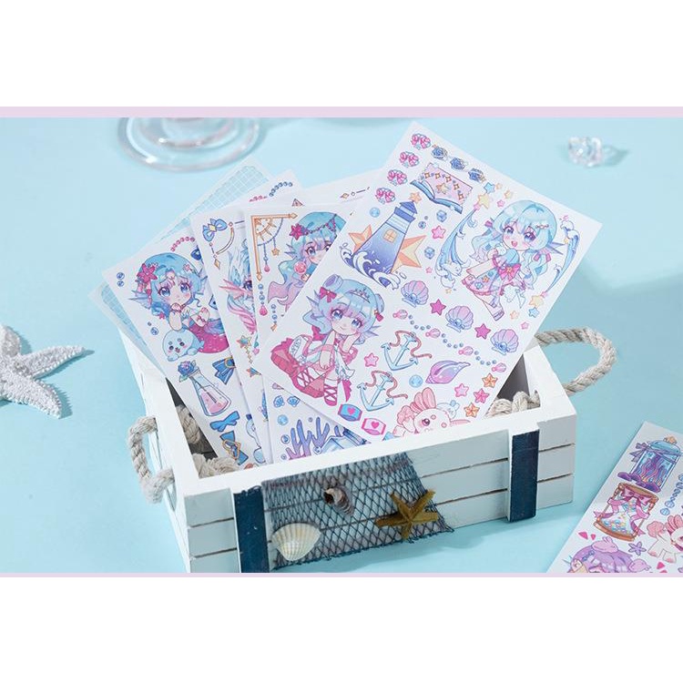 Sticker Dán Trang Trí Nhật Ký Sổ Tay DIY Hình Cô Gái Và Vương Quốc Tế Dưới Nước