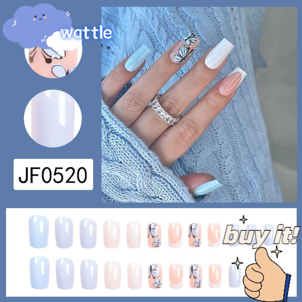 Bộ 24 Móng Tay Giả Hình Bướm Màu Trắng DIY