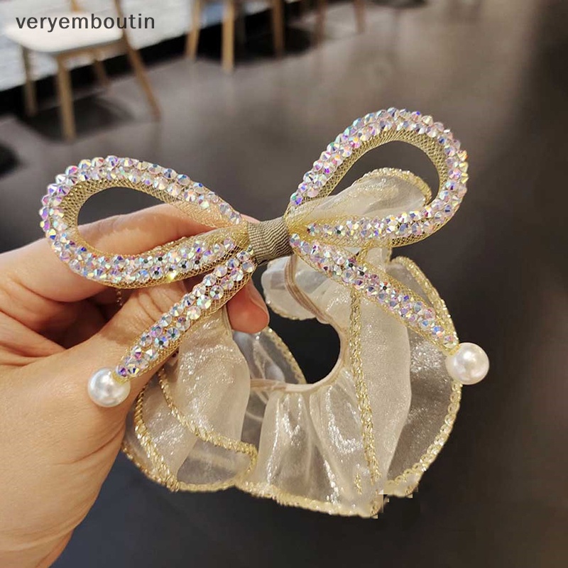 Dây Cột Tóc Co Giãn Đính Đá Hình Nơ Lớn Thanh Lịch Cho Nữ